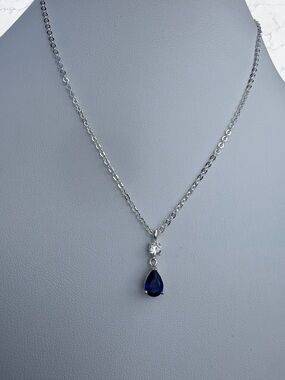 Silver Necklace with Blue Teardrop Swarovski Crystal Pendant